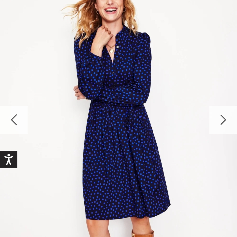 Boden Navy and Blue Polka Dot Long Sleeve Dress